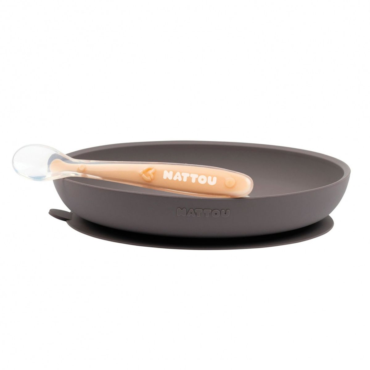 Nattou Silikon Sett i 2 deler med tallerken og skje. Aubergine