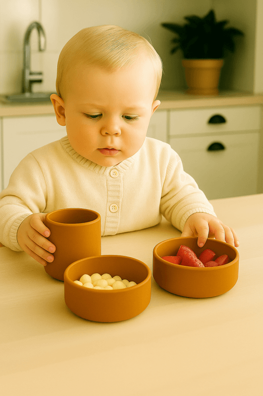 Filiokus spisesett i silikon – trygt, robust og klart for hverdagens måltider, Golden Brown